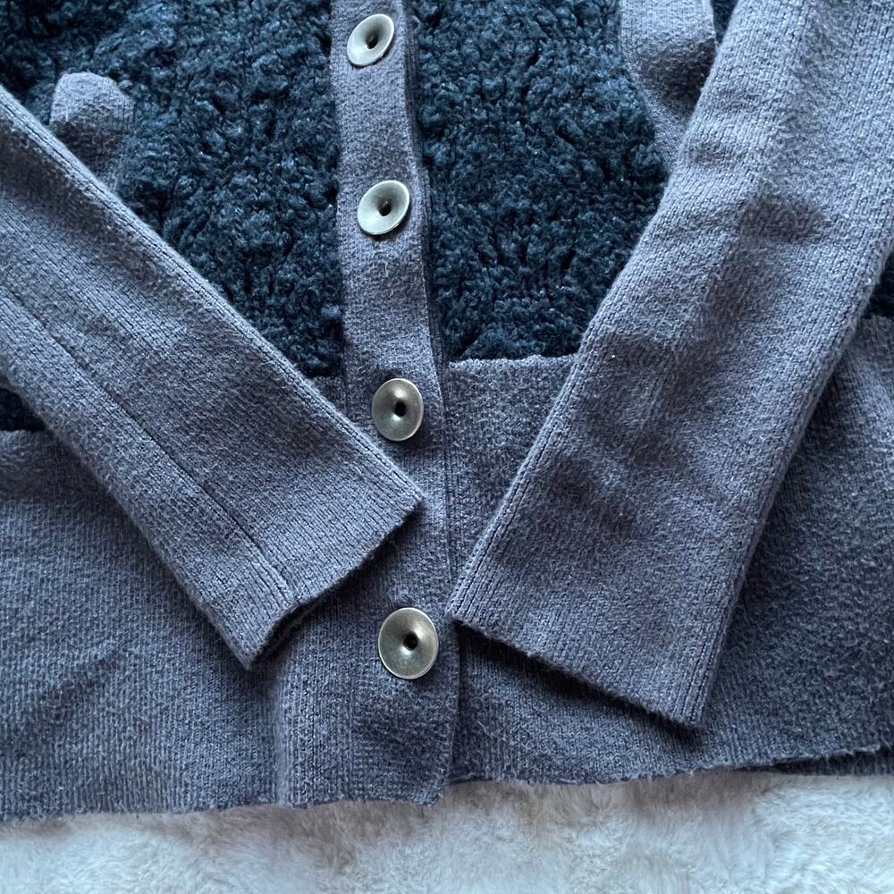 🔥Free People Chunky Knit Two tones Navy & Gray Shawl Neck Cardigan Sweater Sz S - Picture 11 of 16